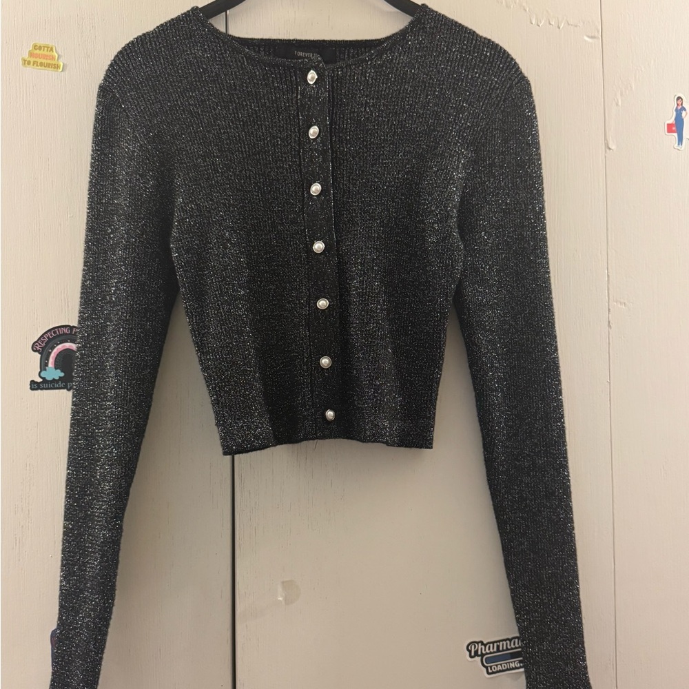 Forever 21 Black Glitter Cardigan